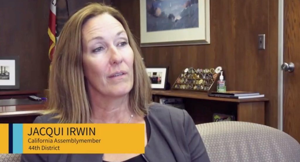 California Assembly member Jacqui Irwin (D), who proposed the AB 705 legislation, speaks in an informal video for students on the California Community College State Chancellor’s Office website.