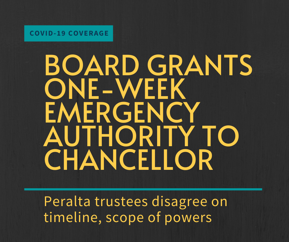 Text: Board grants one-week emergenc authority to chancellor