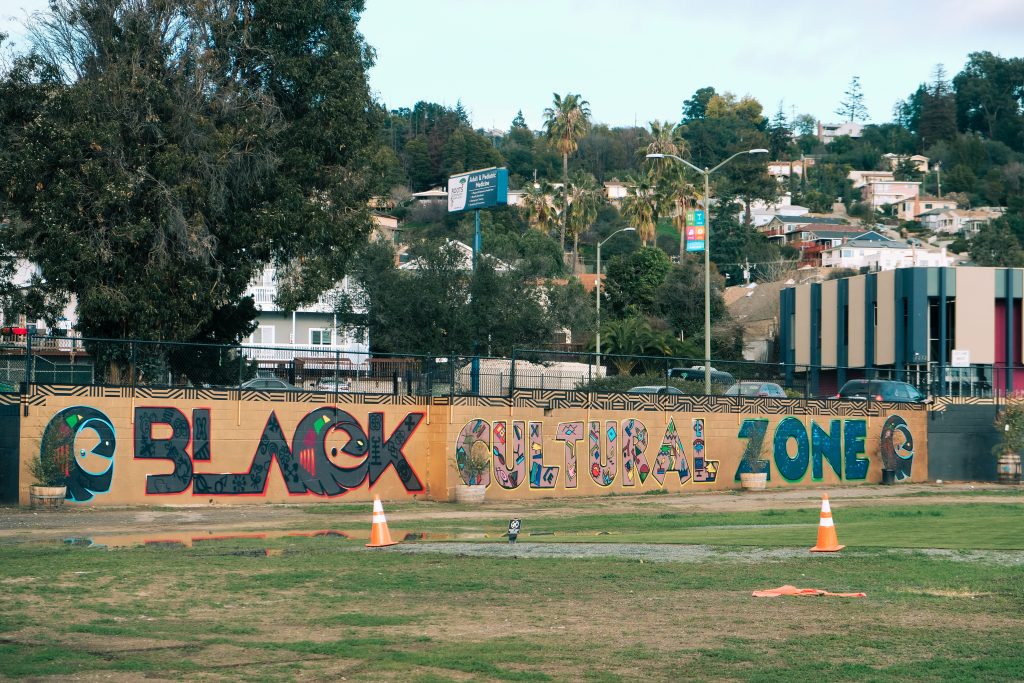 Black Cultural Zone mural at Liberation Park in Oakland, CA on February 12th. (Ivan Chairez/The Citizen)    