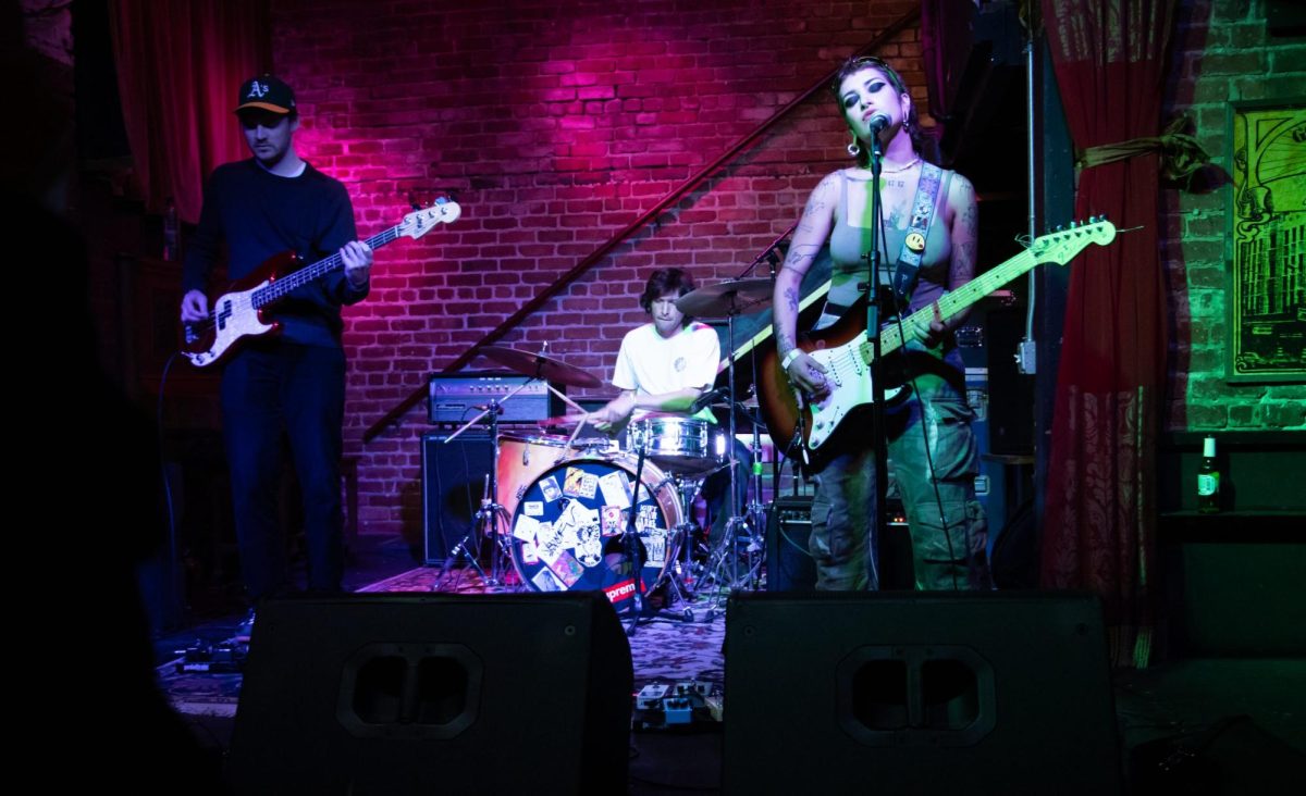 Muffler’s first headlining performance at the Golden Bull in Oakland, CA on May 24, 2023. From left to right: Wes Allerd, TJ Gardea Jr., Gaby Aravjo (Photo by Lylah Schmedel-Permanna/The Citizen)