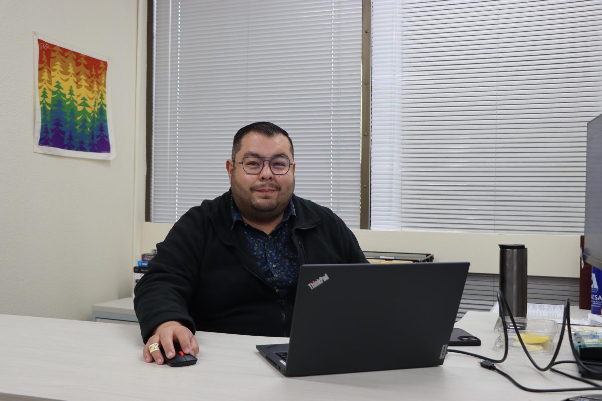 Armando Franco, BCCs new MESA Program Director, sits at his desk in a corner of the MESA center at BCC. The new program will offer support for low-income, first-generation students in STEM.