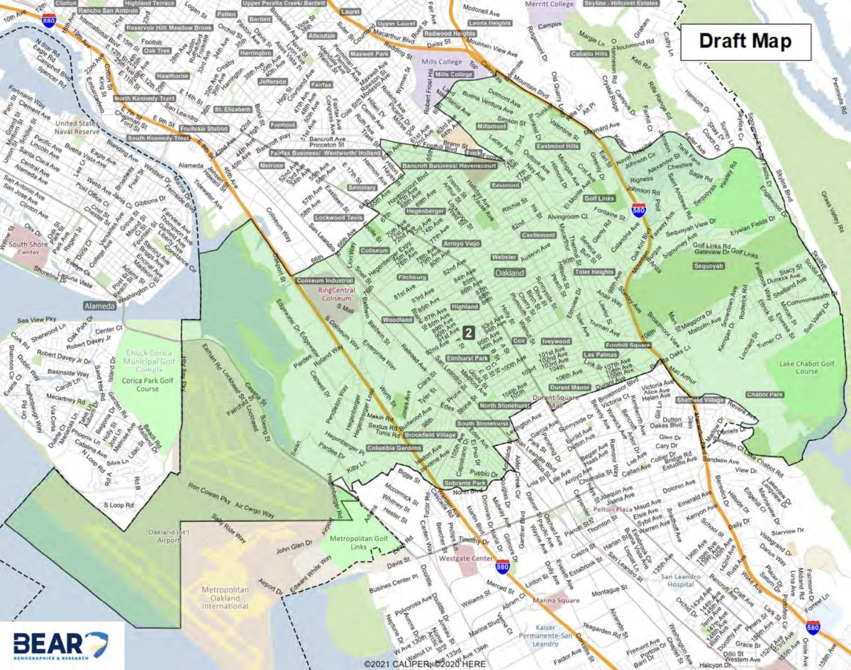 Peralta Community College District Trustee Area 2. Source: Draft map of Trustee Area Boundaries presented to the board on Feb. 08, 2022. Trustees approved the map on Feb. 22, 2022 with no changes.