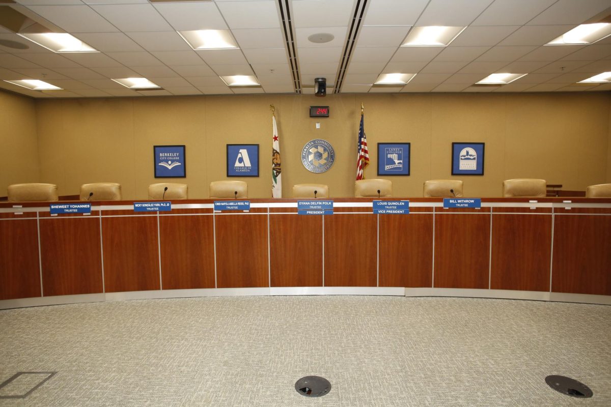 The Peralta boardroom. Photo was taken before current Board President Paulina Gonzalez-Brito stepped onto the board. (Photo: Peralta Colleges SmugMug)