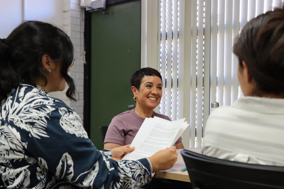 Paulina Gonzalez-Brito shares a laugh with The Citizen staff during the publication's public forums held Sep. 23. Area 2 voters re-elected Gonzalez-Brito this month, according to unofficial results from the Alameda County Registrar of Voters.