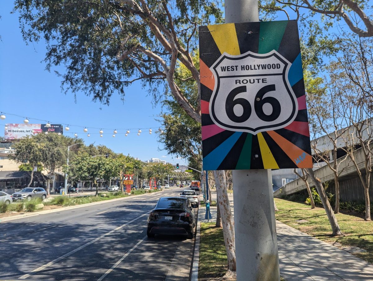 A street sign in Los Angeles's West Hollywood neighborhood. Often shortened to simply "WeHo", the area is considered to be LA's "gay mecca" by locals and tourists alike.