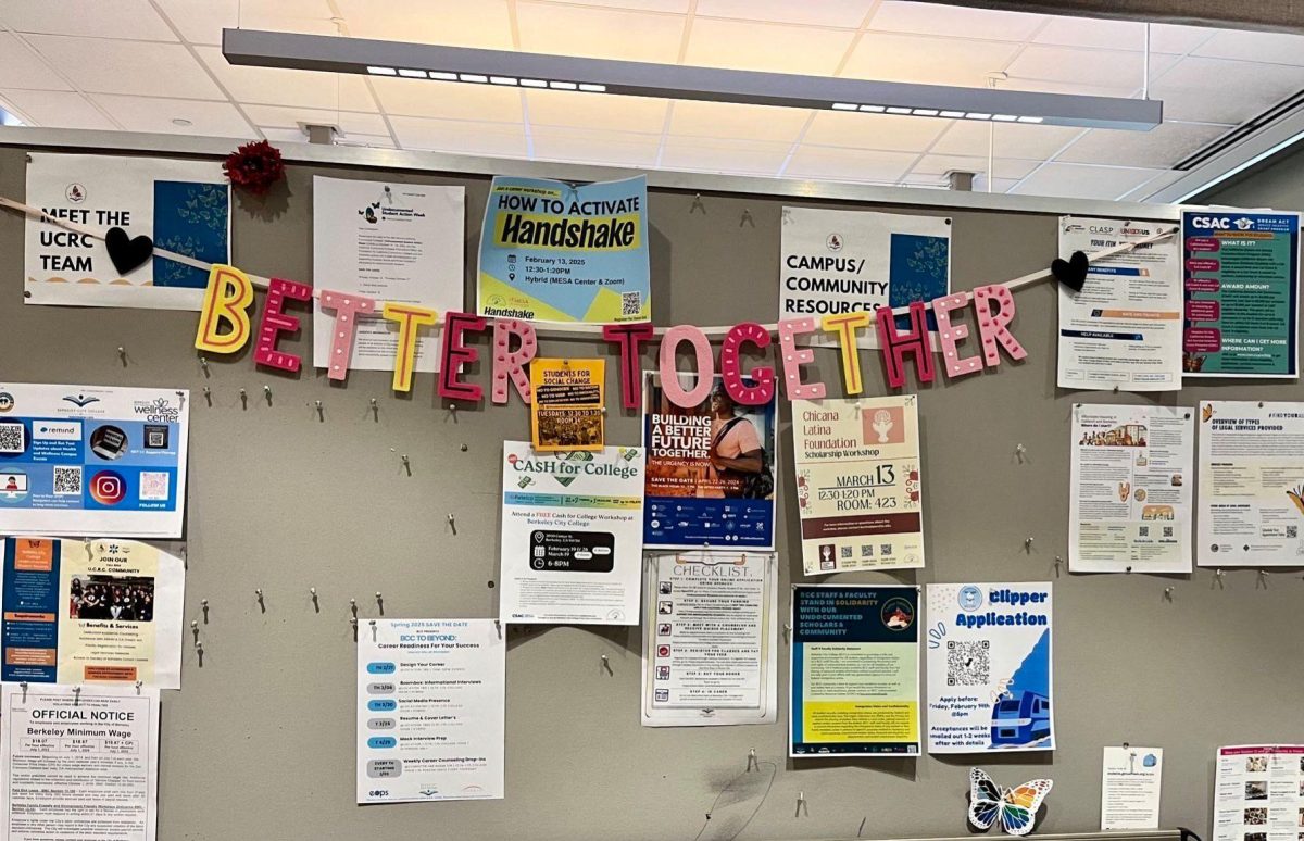 Resource flyers hang just outside of Berkeley City College’s Undocumented Community Resource Center, where students can access various free support systems.