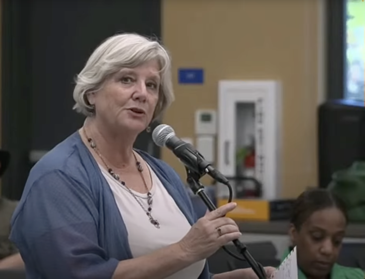 Leslie Blackie speaks during public comment at the Sept. 23 Board of Trustees study session at Merritt College. (via PCCD livestream)