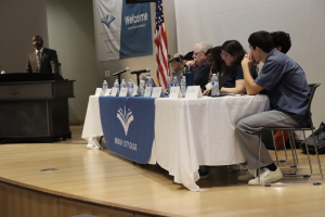 The Board of Trustees listen to Interim Executive Director of Community Safety, Abdul Pridgen, during a study session at Berkeley City College on Feb. 24 in Berkeley, CA.